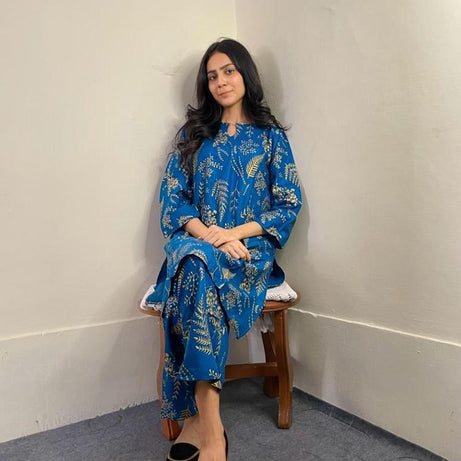 2 Pcs Women's Stitched Linen Plain Suit